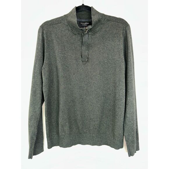 Banana Republic Mens 1/4 Zip Sweater Dark Gray SZ M Cotton/Viscose/Silk/Cashmere - Picture 1 of 4